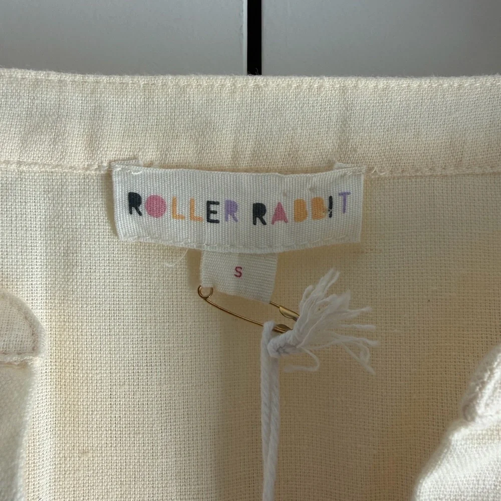 Roller Rabbit NWT Column Embroidery Michi Cream V Neck Top‎ Women's Size S - Picture 7 of 14